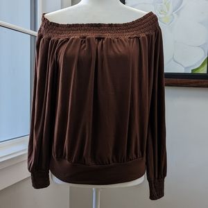Boston Proper Off Shoulder Top with Long Sleeves, Brown size small, NWT